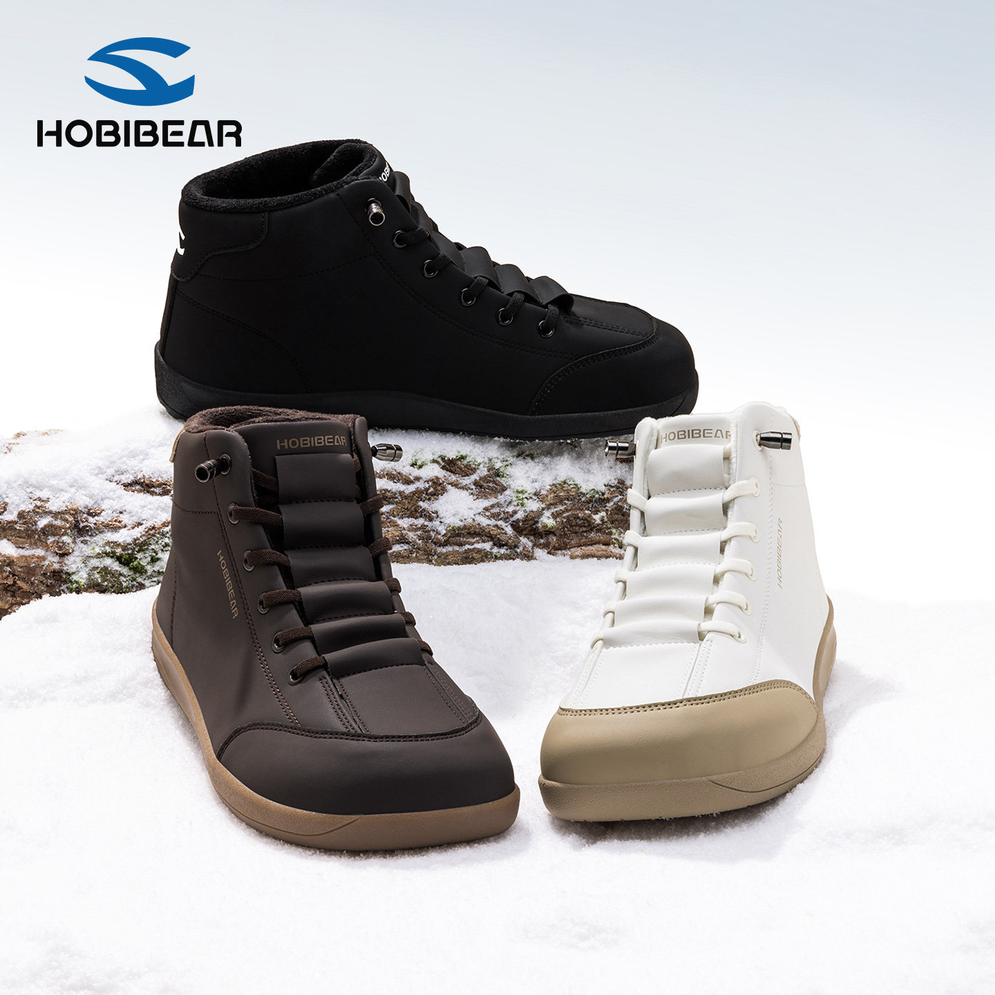 HOBIBEAR宽楦赤足运动鞋2026春秋高帮鞋保暖舒适加绒防寒