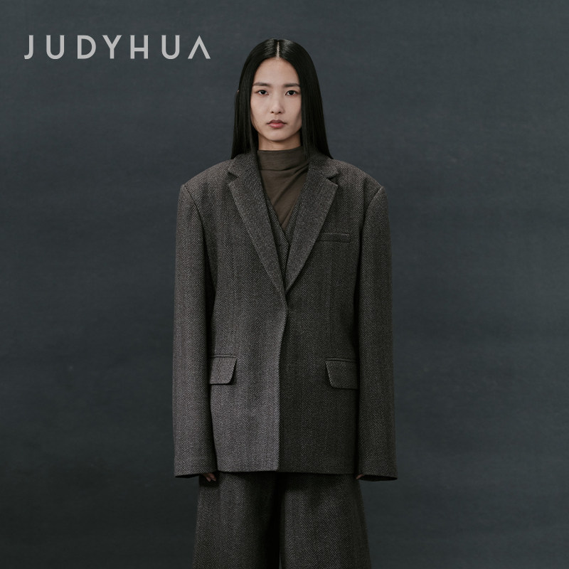 JUDYHUA凝望系列羊毛格纹宽松西装外套