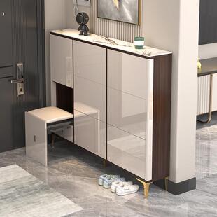 轻奢超薄翻斗鞋柜烤漆极窄17CM带坐凳一体换鞋凳入户靠墙家用进门