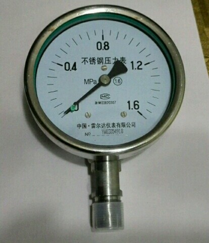 螺纹M20X1.5  不锈钢防腐耐蚀压力表 Y-100Bf 0.6mpa 直径100mm