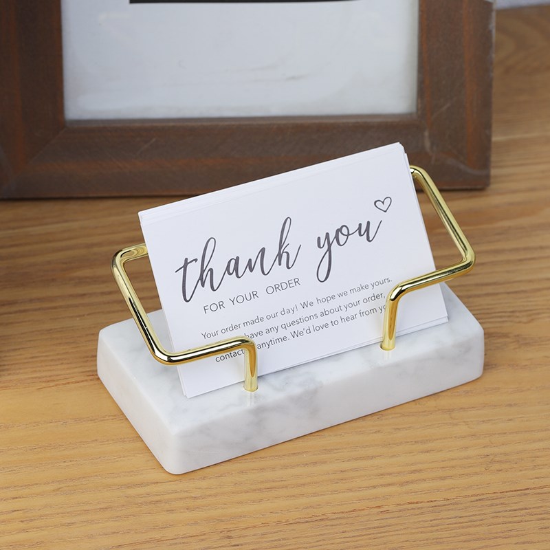 大理石名片盒办公室桌面装饰摆件台面名片便签夹立式展示架摆件