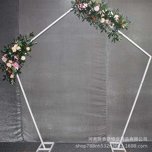 婚庆拱门新款 几何五边形铁艺拱门花门架子绢花拱门婚礼场景布置