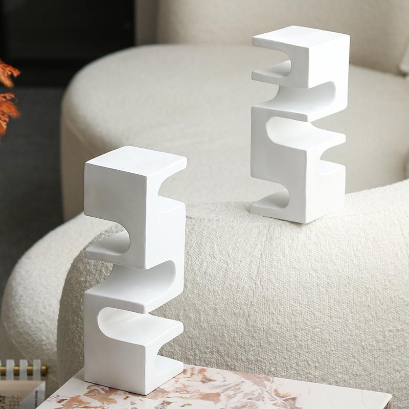 现代极简创意抽象几何凹槽摆件样板间客厅书房艺术感摆设软装饰品