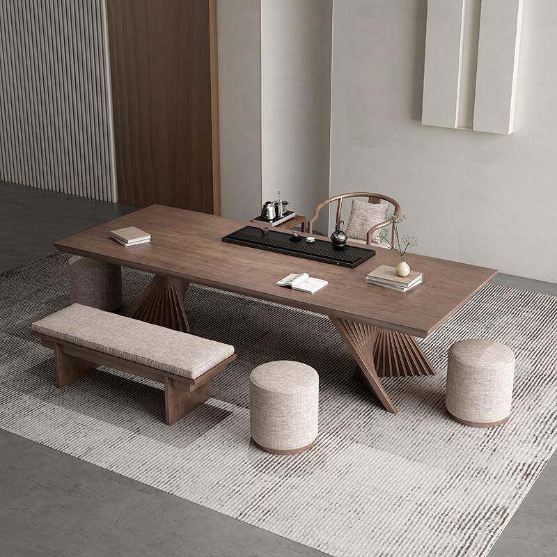 新中式实木茶桌椅组合简约原木大板茶台家用客厅办公室创意泡茶桌