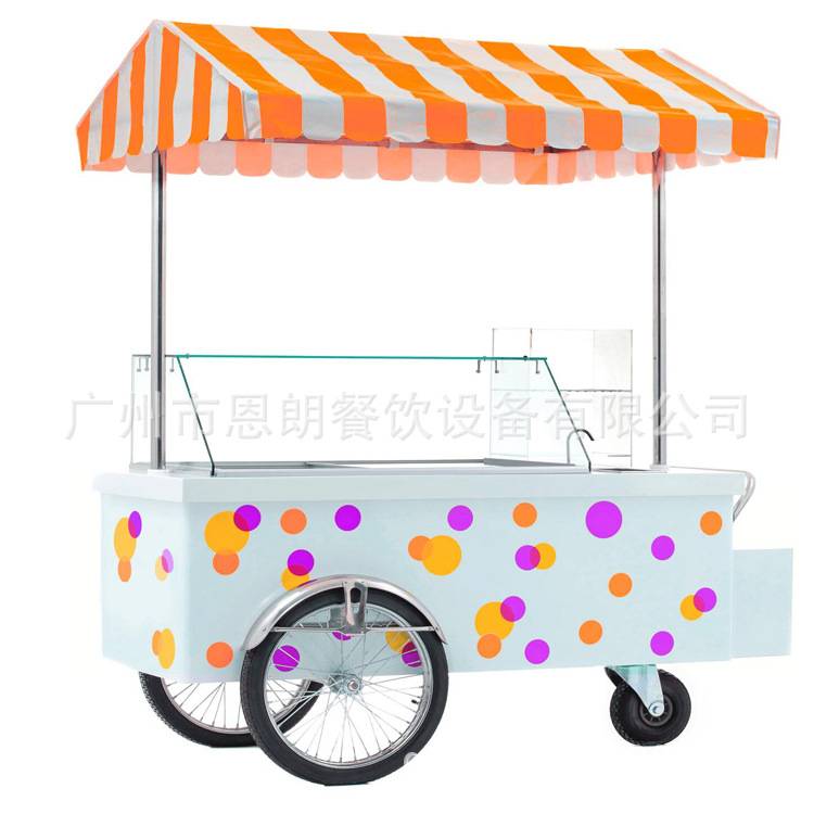 厂家新款 户外冰淇淋展示柜 冰激凌冰棒花车 110V 移动雪糕柜餐车