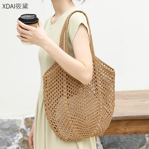 小红书爆款棉线钩编镂空单肩包