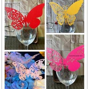 采购产品50裁剪蝴蝶酒杯插片,欧式婚礼座位卡,婚宴宴席创意装饰