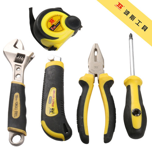 波斯工具5件家用套装工具吸塑装螺丝批扳手钢丝钳钢卷 BS512805