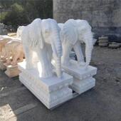 石雕大象一对看门汉白玉晚霞红小石象门口石象摆件