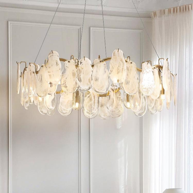 云雾玻璃吊灯法式轻奢客厅奶油风设计师长条圆形餐厅高级感灯具
