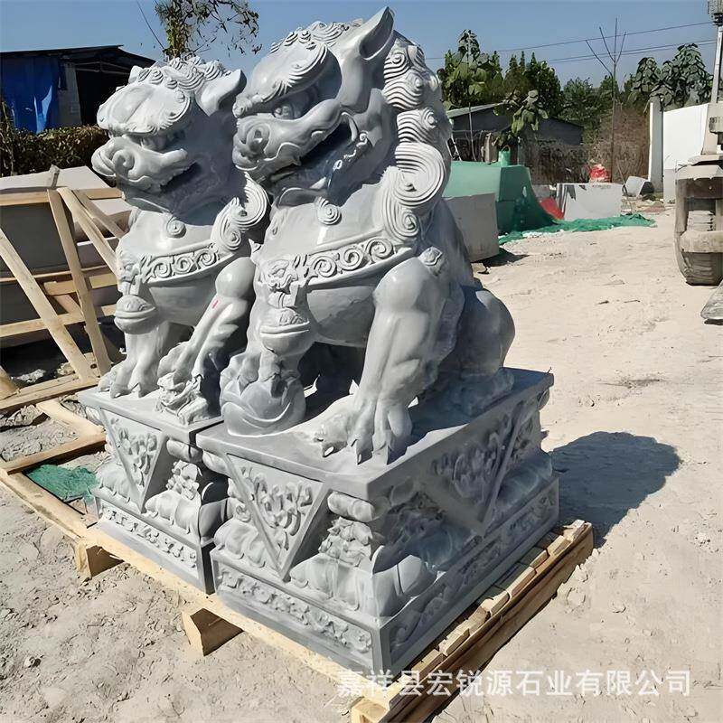 天然青石雕石狮子汉白玉精雕大门口装饰摆件门墩一对仿古迎门狮子
