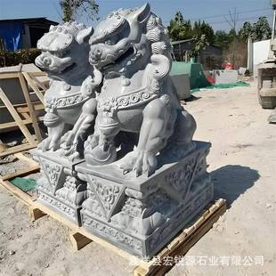 天然青石雕石狮子汉白玉精雕大门口装饰摆件门墩一对仿古迎门狮子