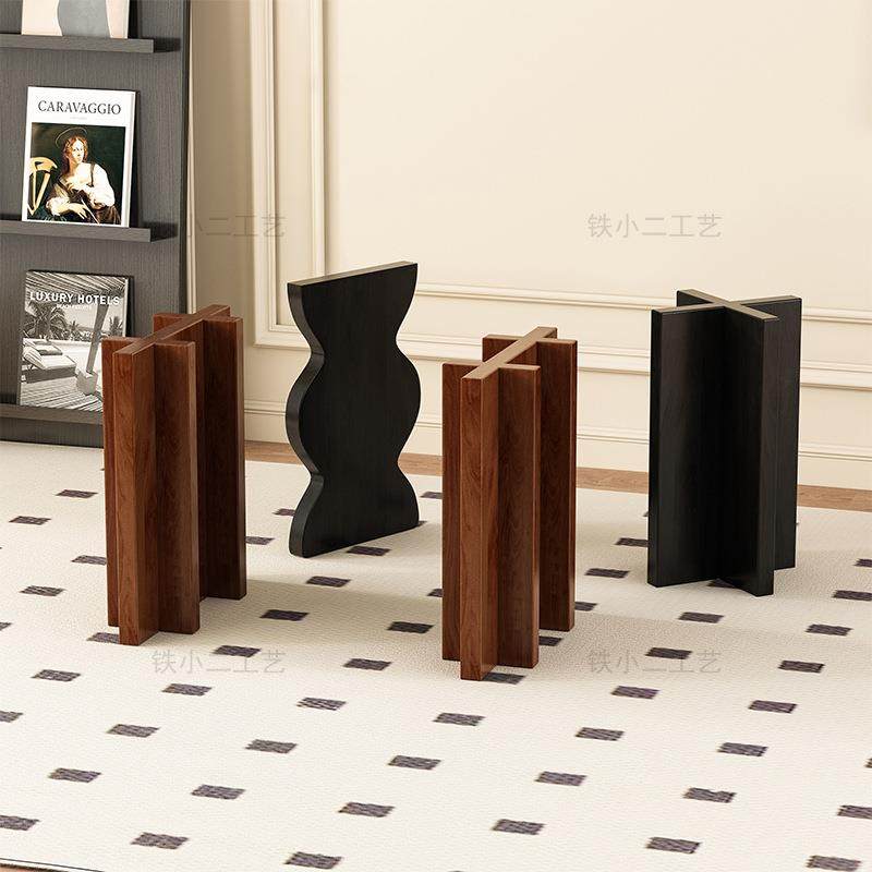 法式轻奢奢石实木餐桌腿中古风异形桌腿支架大板办公茶桌脚书桌腿