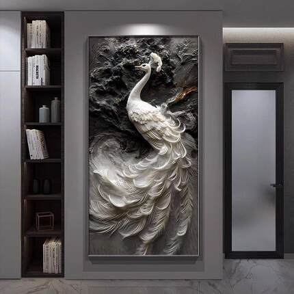 简约现代肌理画孔雀挂画入户进门玄关装饰画走廊过道墙led灯壁画