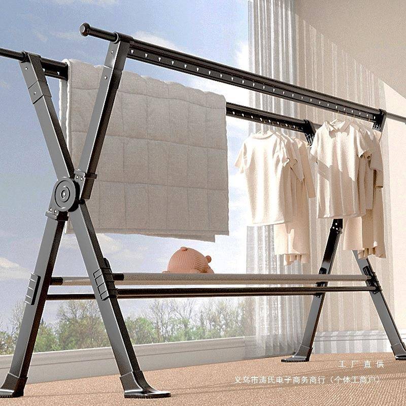 晾衣架落地家用折叠阳台凉衣杆室内外挂衣服伸缩挂衣架晒被子