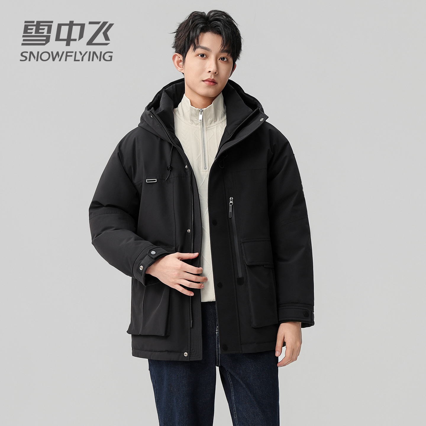 雪中飞冬季休闲廓形工装羽绒服