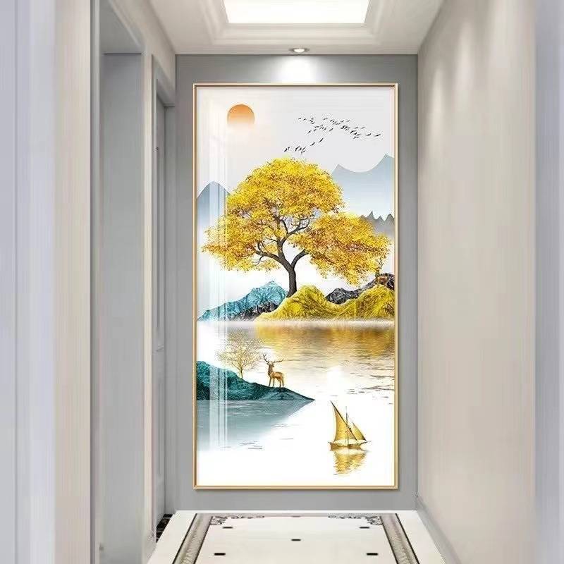 轻奢入户玄关装饰画现代客厅走廊过道竖版壁画简约正对门晶瓷挂画图片