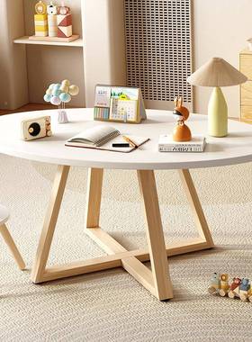 童家儿手工桌玩具桌IXH幼园实木小桌子用边几茶几吃饭圆桌组儿合