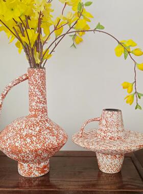 仿搭诧寂复古锈风纹花瓶酒店民宿干花真花造型配设ZOP计陶瓷花瓶