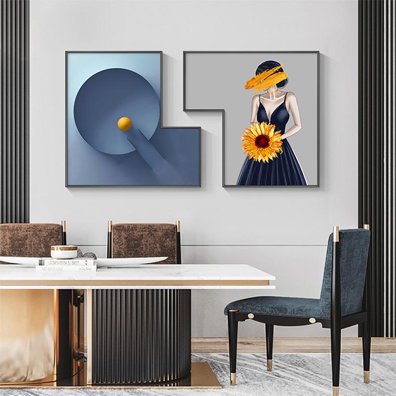 物现代简约抽象几何色艺术空间画抽象美女GHJ挂人向橙日葵餐厅装
