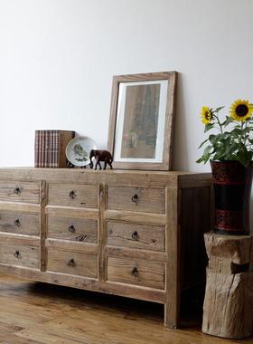 朴年古实木餐边柜简约CQV斗柜新中式玄关时装饰储尚物收纳代柜可