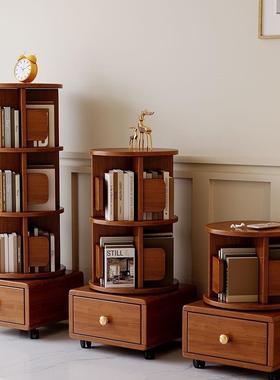 实木书架家用卧室可旋转动带滚层轮床头柜小移小户型床边GRB多置