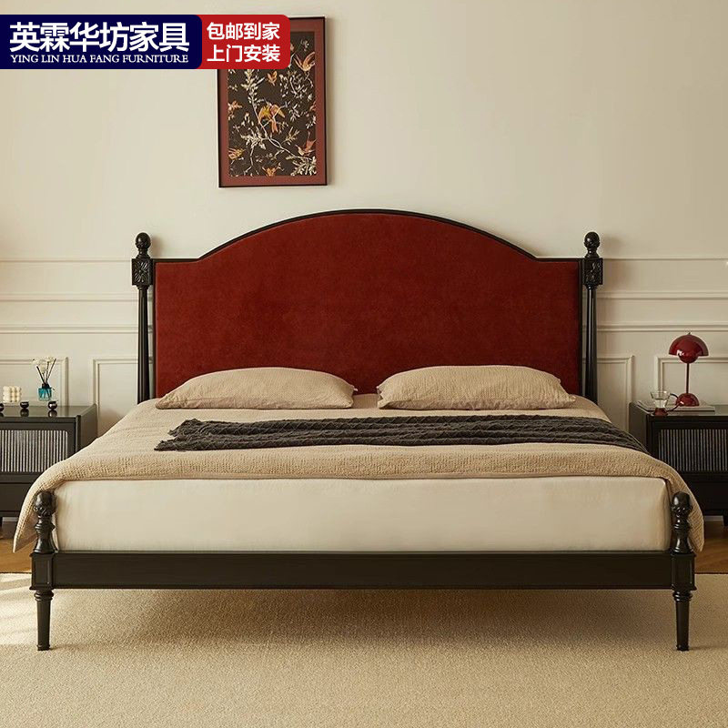 法式中古风实木床软包双人主卧大床白蜡木贝壳床美式简约复古婚床