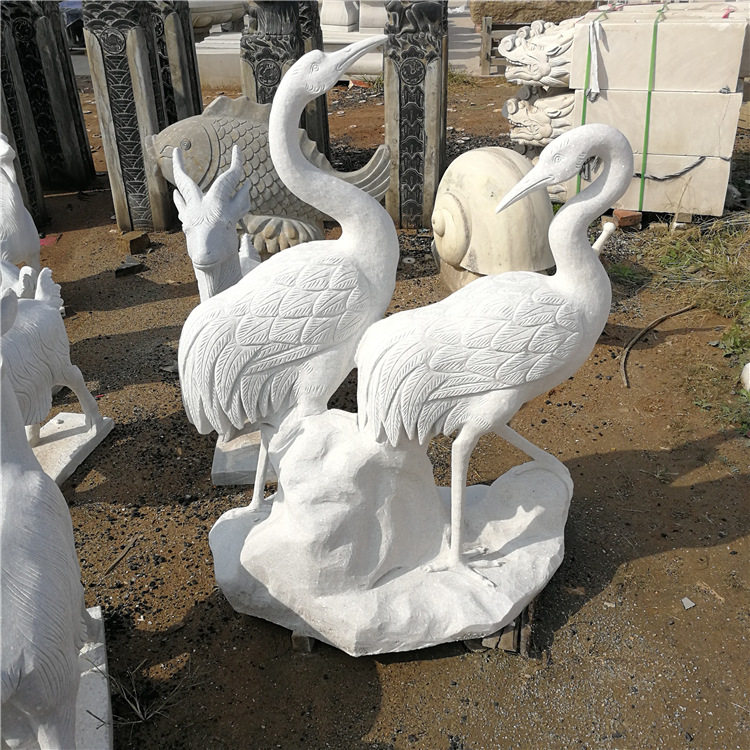 大理石仙鹤雕刻汉白玉仙鹤母子仙鹤石雕双鹤石头鹤园林丹顶鹤动物