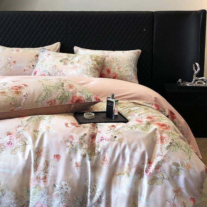 端美式油画风100支全棉长绒棉数高单码件套纯TIP棉被四套床床上用