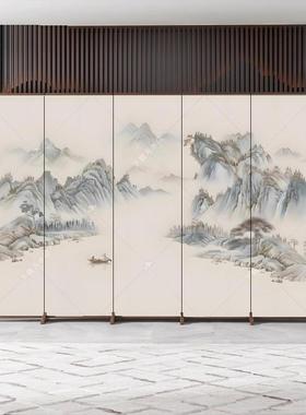 式山水屏风隔断客实木中折叠公室玄关IOR移动办遮挡装饰厅移简易