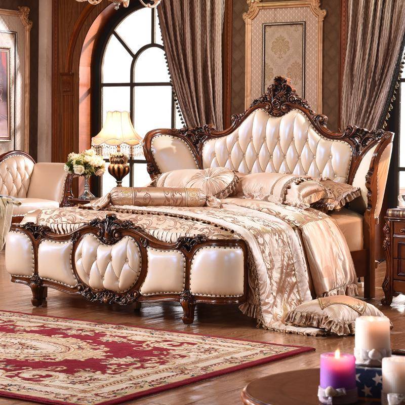 欧式皮艺床美式实雕花公主床双C-C12人木新婚主卧床高档1.8米成人