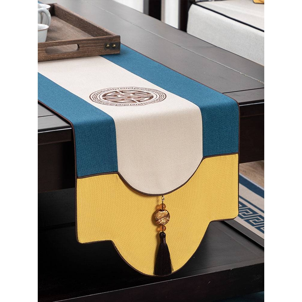 新中式桌旗禅意现代简约米色茶席茶几垫茶台餐桌旗电视柜盖布