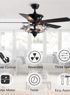 美式吊欧扇灯式风仿古木叶电扇吊灯静音家用客餐厅带电AIG扇厅吊