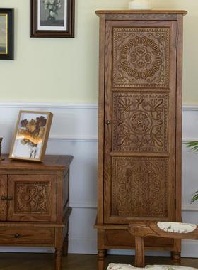 美式乡村实木雕花电视边柜田园复木古橡风立柜风情斗百搭储HCJ柜