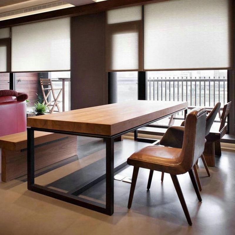美式loft实木办公桌会议桌长条桌简约现代长方形铁艺大桌子工作台