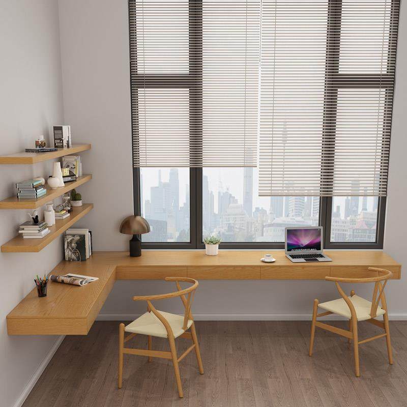 简约实木悬空书865桌书架一转角体墙桌工带抽靠屉长条作台双人电,住宅家具,书桌,淘宝优惠券,粉丝福利购,淘宝优惠卷