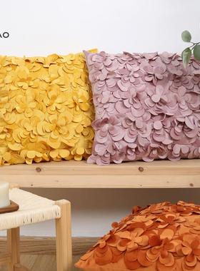 纯色丝绒重工21194体绣抱花枕套复饰古轻奢美式客立厅沙发卧室装