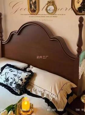 复古美式全实床1.5m1.8木m主卧室现法FQG代简约色式双人床婚床咖