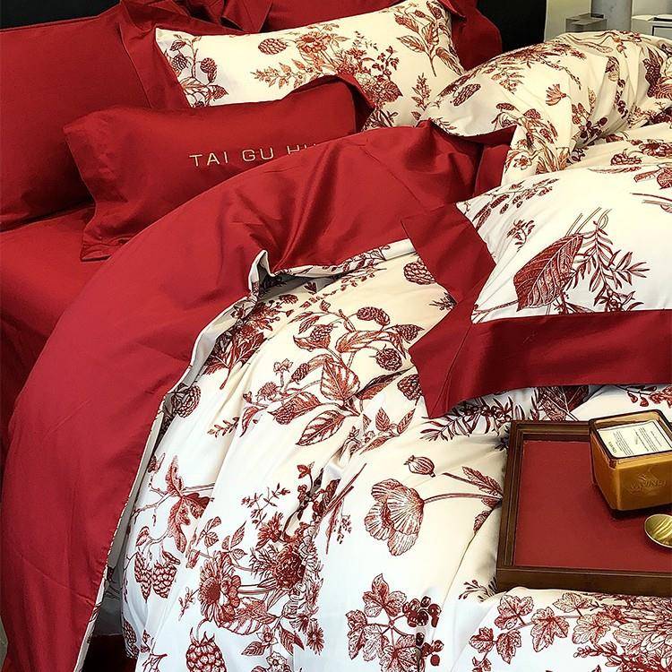 红色婚IXH庆四床件套婚被婚套单嫁新婚被罩婚房床品红色结婚三结