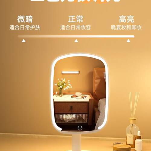 台学025新款LED2镜子化妆镜式桌面带灯生家用床头补光镜AMM梳妆发