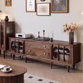 美式 电视柜北实美黑胡桃木厅原木现代简约木收纳储物柜柜中TIZ古