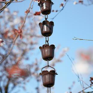 莲花见描述雨水链户外紫铜别雨墅屋檐庭院导水链天雨沟水槽链排水
