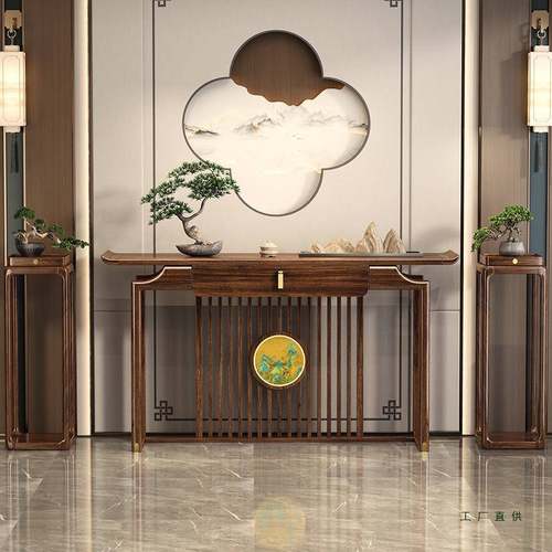 乌金木关实玄985关桌新木中式中堂入户门靠墙供桌玄关台窄条案玄