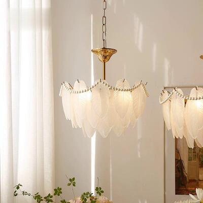 法式复古羽毛五玻璃吊灯玻美餐厅378卧室客厅衣帽间设式计金璃灯