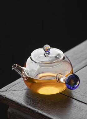 日式耐热高硼侧把玻璃煮茶壶壶花茶壶创意透明硅玻璃HOQ泡茶过壶