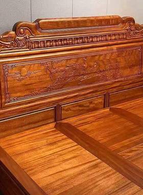 金花梨实木床新中式床卧室1米8木厚双人DDI床榫卯大结构加仿古雕