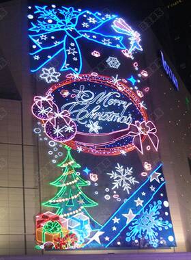 幕墙饰圣诞NIH灯光装饰商场酒店户外墙体灯美陈装LED灯饰画光亮化