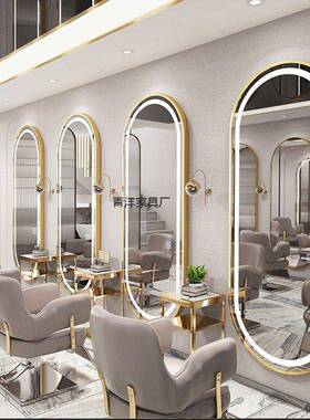 面简约理店镜台发发36778廊专用网红镜子墙带灯潮挂单美发店镜子