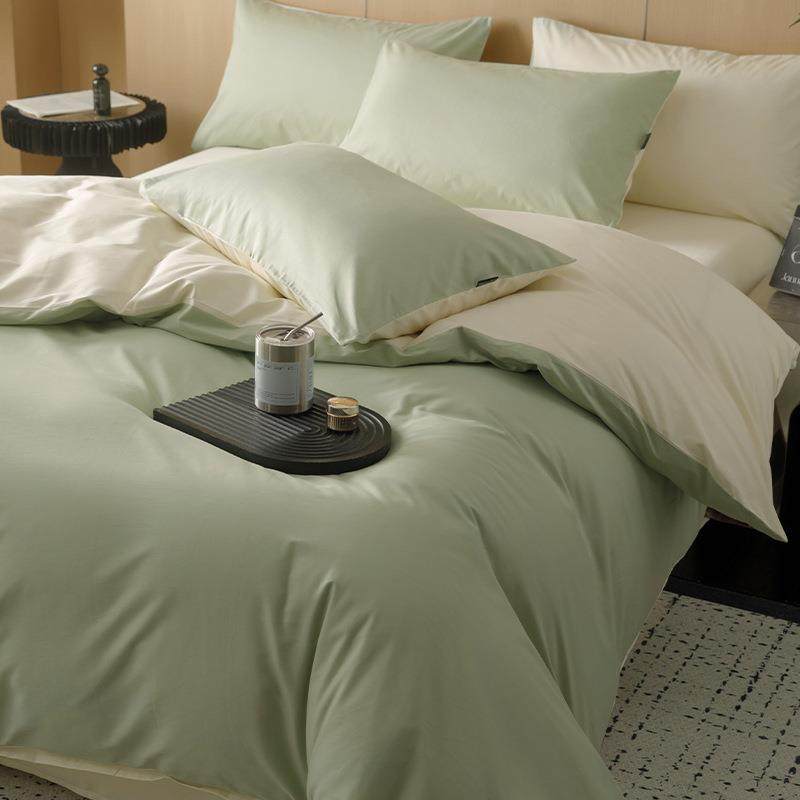 高端A类母婴级100支贡缎长绒棉四件套纯色全棉床笠三件套纯棉被套