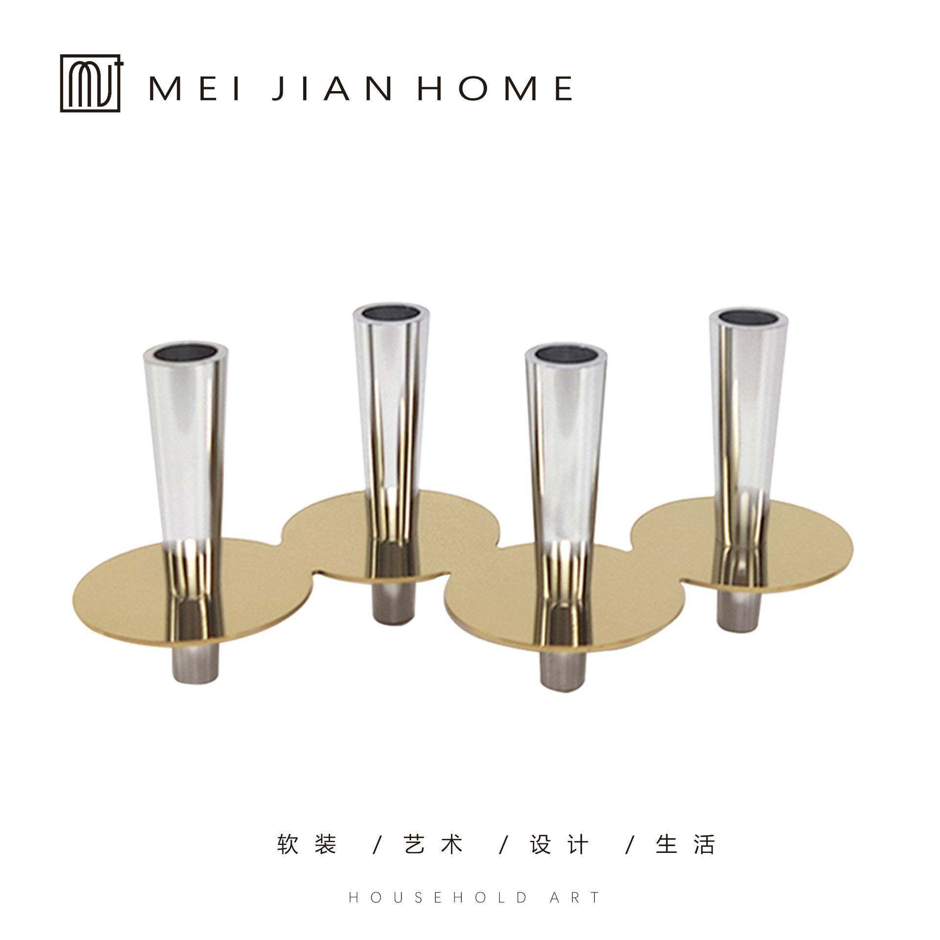 现代极简轻奢银色金属管状烛台创意摆件样板间客厅餐桌面艺术摆设,畜牧/养殖物资,畜牧/养殖器械,淘宝优惠券,粉丝福利购,淘宝优惠卷